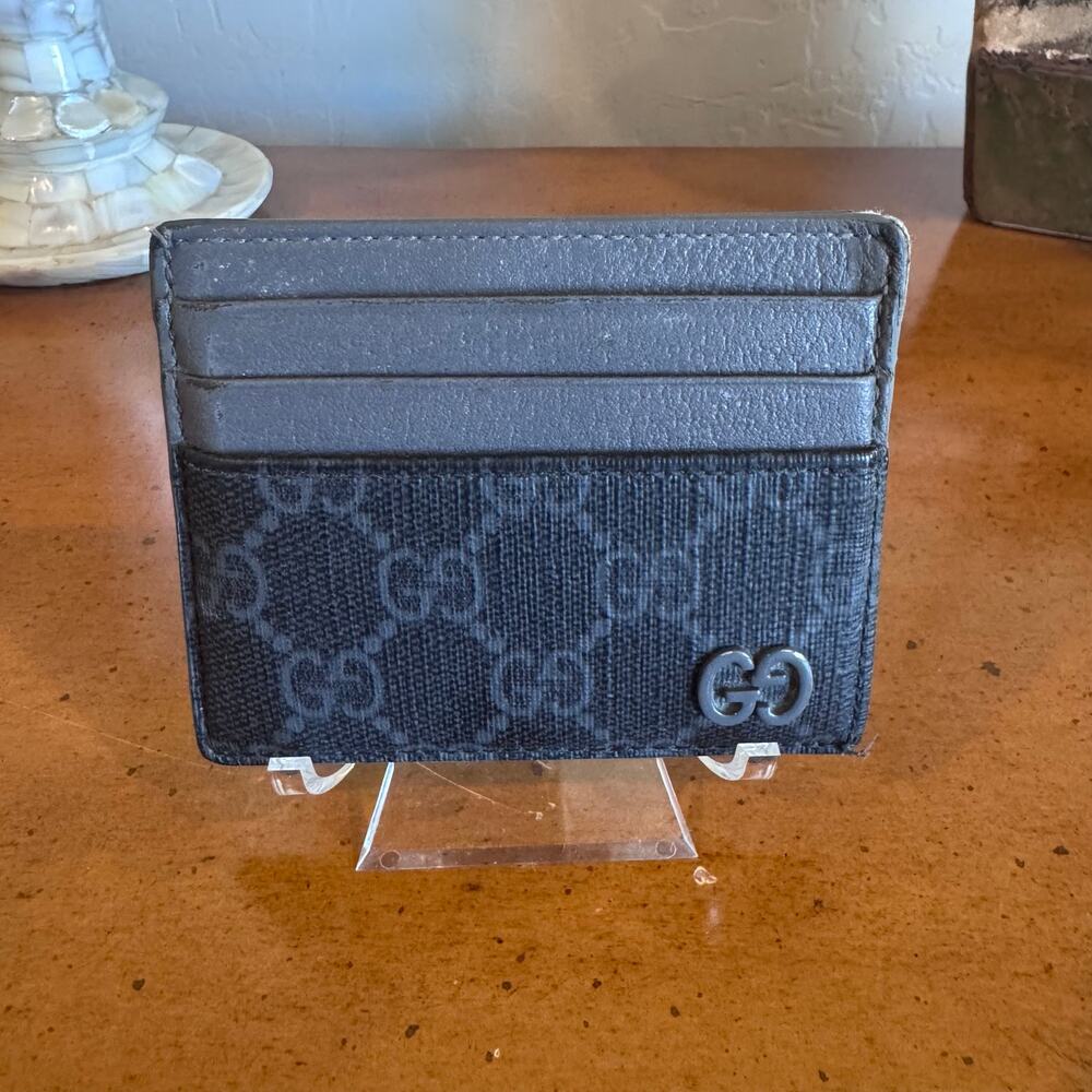 Gucci GG Supreme Card Holder Black Gray Authentic